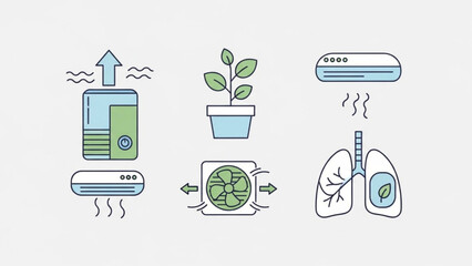 Air purification system with plants and healthy lungs illustration