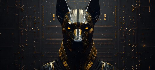 Pointillist grunge design of anubis with abstract dotted pattern,generative AI