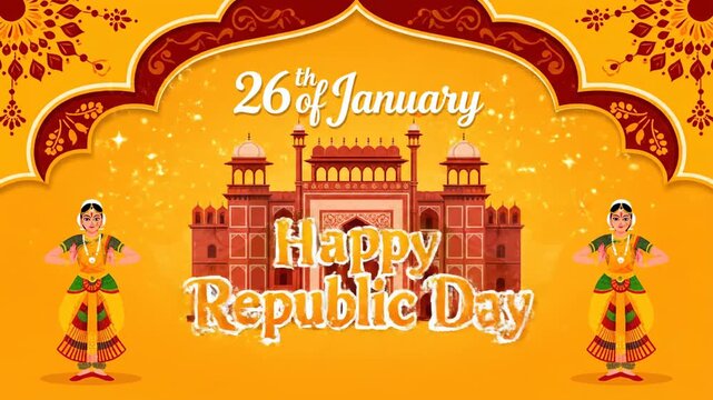 Indian Republic Day 26th January Traditional Dancers Flags Monument