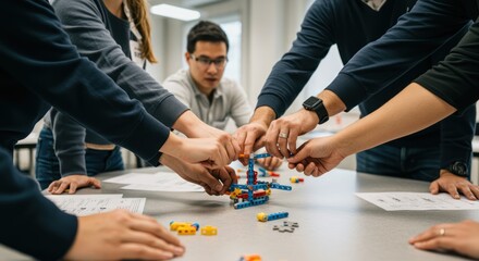 Diverse team of professionals working together on an innovative project.