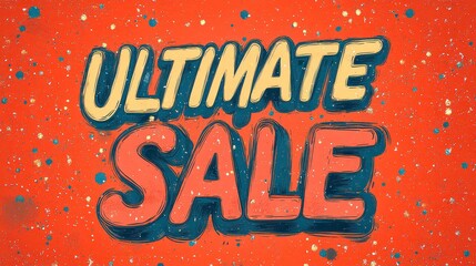 Ultimate Sale banner with hand-drawn lettering on a red background with confetti.