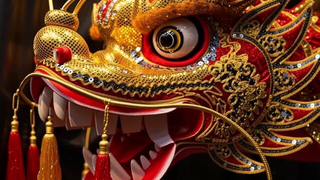 Close-up of an Intricate and Majestic Chinese Dragon Head