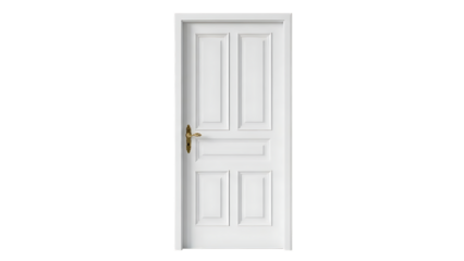 White interior door with gold handle isolated on transparent background