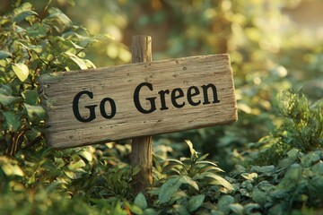 Wooden sign promotes environmental awareness in green space during morning light hours