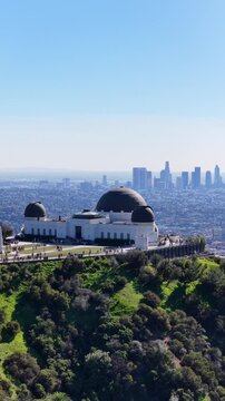 Griffith Observatory Overlooking Los Angeles Skyline California Vertical Shot