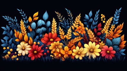 Vibrant autumn floral arrangement with wheat and berries.