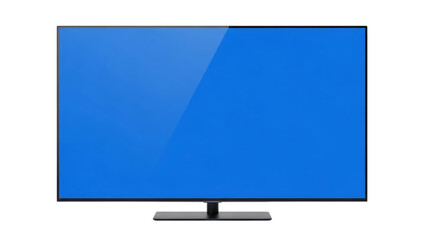 Modern flat screen television with blue screen isolated on transparent background