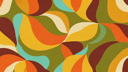 Retro 1970s style abstract pattern organic shapes and warm colors seamless background for vintage design and decor