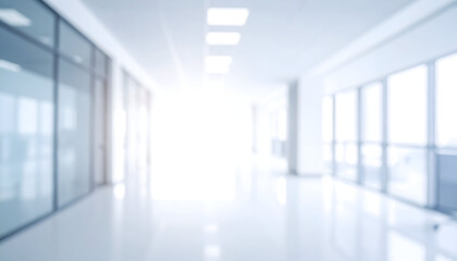 Bright and Modern Office Corridor with Glass Walls.