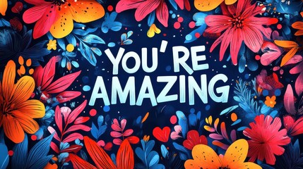 Vibrant floral frame surrounding "You're Amazing".