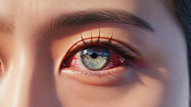 Extreme Close Up of Bloodshot Red Eye with Irritation and Veins