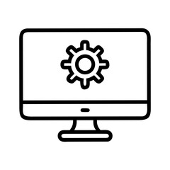 A monitor in gear icon bold outline vector illustration design