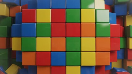 A vibrant and dynamic closeup view of numerous colorful building blocks arranged in intricate patterns showcasing a playful and creative construction of geometric shapes and primary colors perfect fo. - Powered by Adobe
