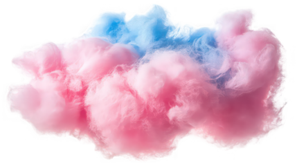 Fluffy pink and blue cotton candy confection isolated against a black background presenting a sweet sugary treat temptation for celebrations.