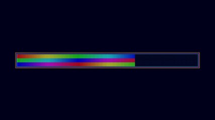 Progress bar animation displayed on a dark background for video editing software showing color transitions and dynamic updates