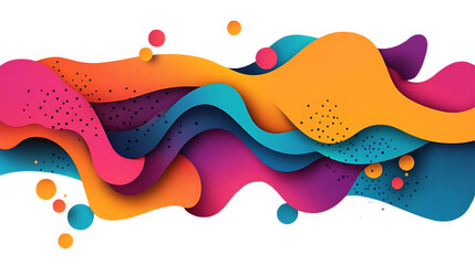 Abstract colorful wavy shapes fluid organic forms with paper cut effect modern background for design and decoration on white background.