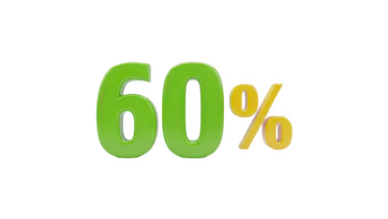 3D 60% discount symbol on transparent background