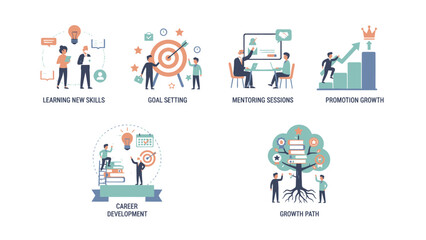 Fototapeta premium Business growth and development concepts illustrated with icons.