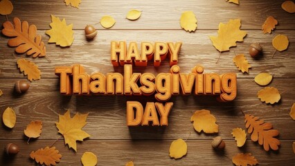 A festive thanksgiving day arrangement with leaves acorns and wooden lettering