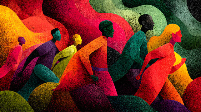 Black History Month colourful abstract illustration of a group of good looking black people Juneteenth racial equality and justice racism and discrimination