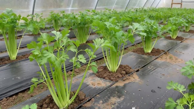 Greenhouse celery planting scene and real-life growth photos of celery planting base