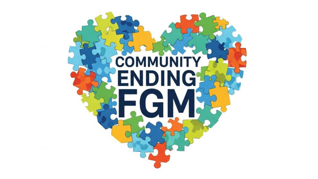Community Ending FGM heart puzzle symbolizing unity and support against female genital mutilation awareness concept
