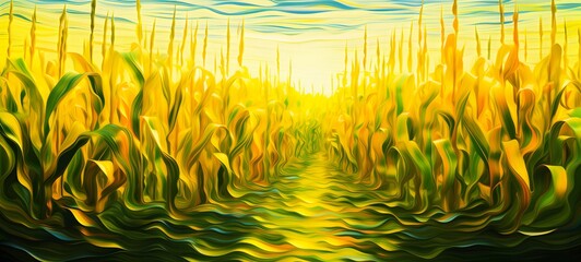 realistic photo of a glossy corn field ,generative AI