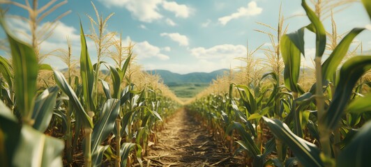 realistic photo of a glossy corn field ,generative AI