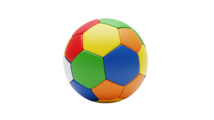 Colorful soccer ball with hexagonal panels isolated on transparent background
