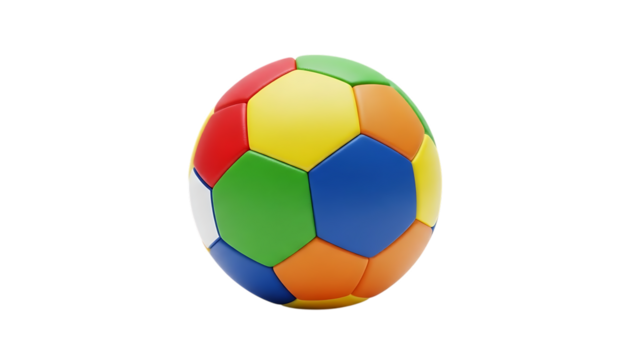 Colorful soccer ball with hexagonal panels isolated on transparent background - Powered by Adobe