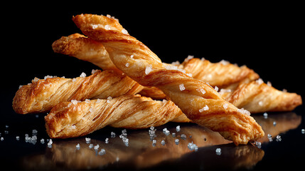 Delicious, golden-brown pastry twists with a sprinkle of salt, perfect for snacks or appetizers.