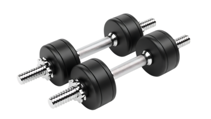 Adjustable dumbbells for strength training and fitness isolated on transparent background