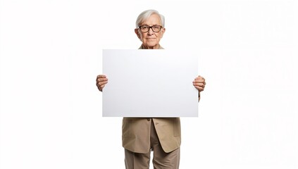 Elderly Person Holding Protest Sign Isolated on White Background