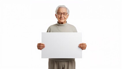 Elderly Person Holding Protest Sign Isolated on White Background