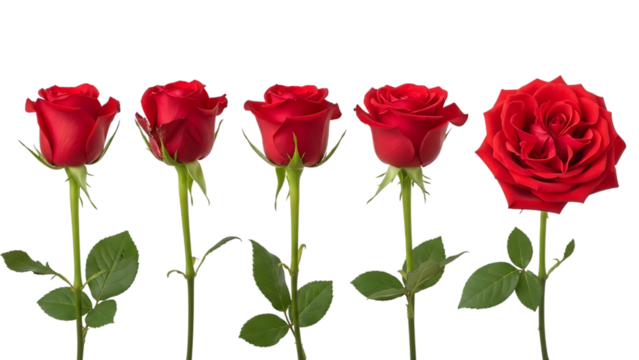 Beautiful red roses in a row on white background isolated on transparent background - Powered by Adobe