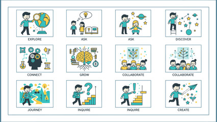 Children Illustrating Concepts of Learning and Growth.