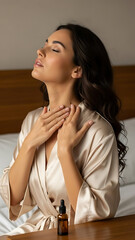 Elegant woman indulging in aromatic self-massage for daily pampering
