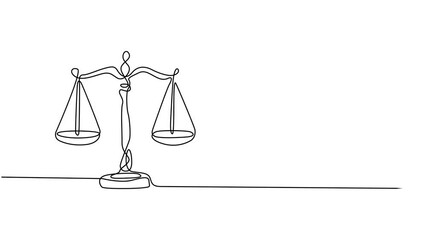Self animated continuous one line drawing the scales. Self drawing animated justice scale. Full length motion, Self drawing line animation scales of justice courtroom continuous one single line drawn.