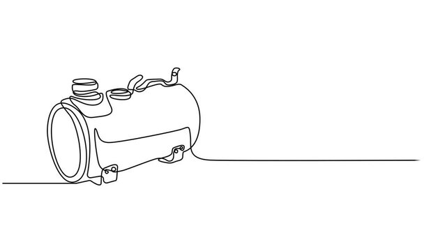 Horizontal Storage Tank animation continuous one line drawing, continuous one line drawing of a horizontal industrial tanker for fuel or water storage a large cistern vector monoline design 4k video.