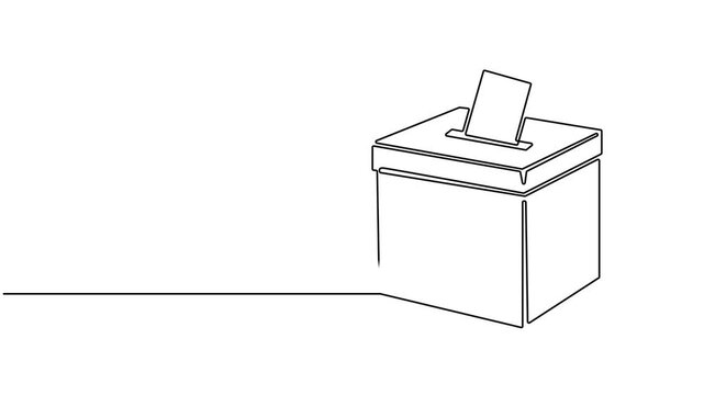 inserting voting paper in the ballot box animation continuous one line drawing, the ballot box for General Regional or Presidential Election. Voting concept. presidential election, regional head pro.