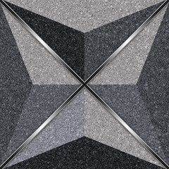 Modern Geometric Star Pattern Granite Tile with Metallic Silver Lines