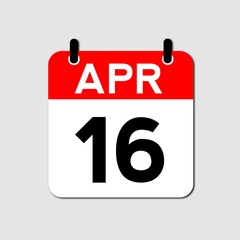 April 16 Day Calendar Vector Icon Perfect for planner, reminder, time management, schedule, office, business, and monthly event start design template