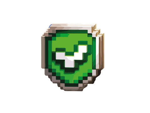 &Iacute;cone de escudo verde pixelado com marca de verifica&ccedil;&atilde;o, s&iacute;mbolo de seguran&ccedil;a e verifica&ccedil;&atilde;o digital isolado.