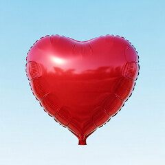 Shiny red heart-shaped balloon floating gracefully against a clear serene blue sky symbolizing love and celebration.