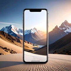 Smartphone Displaying Mountain Landscape - A Fusion of Technology and Nature.