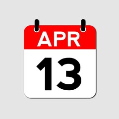 April 13 Day Calendar Vector Icon Perfect for planner, reminder, time management, schedule, office, business, and monthly event start design template