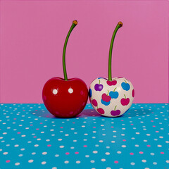Whimsical Cherry Duo with Polka Dot Charm