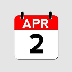 April 2 Day Calendar Vector Icon Perfect for planner, reminder, time management, schedule, office, business, and monthly event start design template