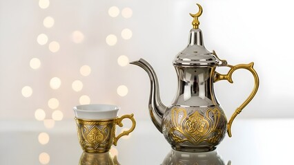 Arabic Hospitality: Serving Traditional Tea in an Ornate Silver Pot