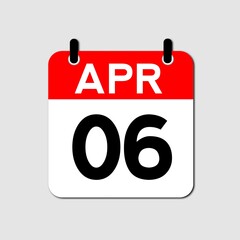 April 6 Day Calendar Vector Icon Perfect for planner, reminder, time management, schedule, office, business, and monthly event start design template
